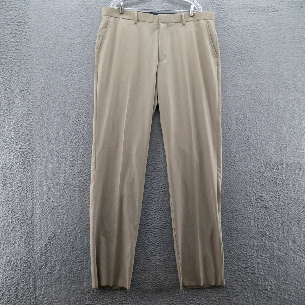 Nautica Mens Dress Pants Tan Flat Front Stretch Trousers 41 Unhemmed NEW